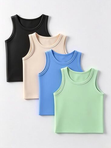 Boys 4 Pack Sleeveless Tank Tops, Breathable Solid Color Undershirt for Little Boys 2-8 Years in Kuwait