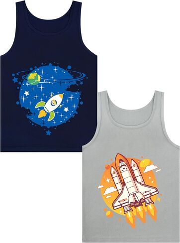 Boys’ Tank Tops Undershirts Soft Cotton Tagless 2 Packs Cute Design for Kids 2T-3T 4T-5T 6-7 8-11 12-14 16 in Saudi Arabia