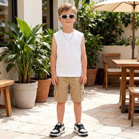 Boys' Sleeveless Vest | White Classic Muscle Tee Tank Top for Kids 8-12 Years in Kuwait