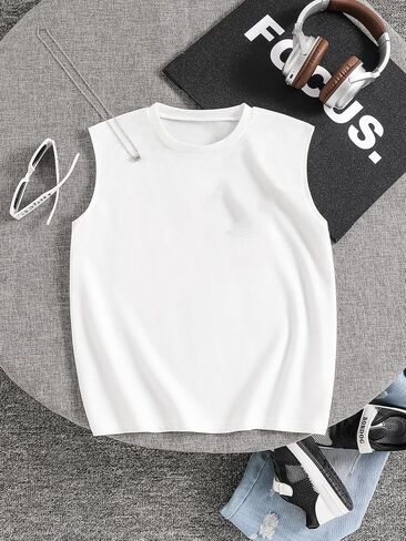 Boys' Sleeveless Vest | White Classic Muscle Tee Tank Top for Kids 8-12 Years in Kuwait