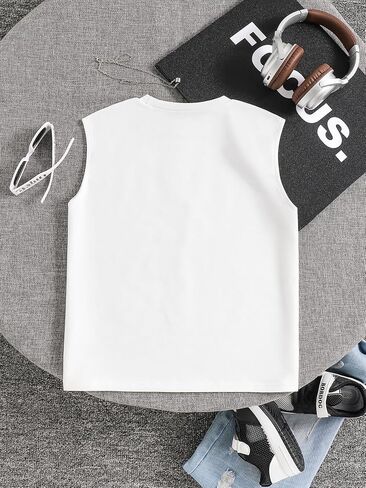 Boys' Sleeveless Vest | White Classic Muscle Tee Tank Top for Kids 8-12 Years in Kuwait