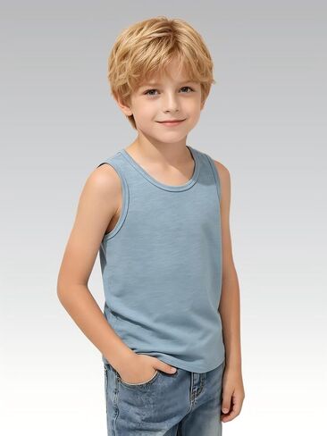 Boys Sleeveless Tank Tops 3 Pack Cotton Athletic Undershirts Casual Vests for Play & Sports in Kuwait