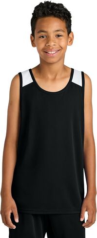 SPORT-TEK Youth Club Track Tank - قميص بدون أكمام للتمرين ماص للرطوبة للأطفال، لوحات شبكية خفيفة الوزن وجيدة التهوية in Kuwait