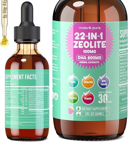 Zeolite Detox for Kids and Adults, Herbal Detox with 800mg DHA, 500mg Inulin, Probiotics & Vitamin B12, D3, C, B6, Cilantro Extract Cleanse to Support Brain, Immune, Gut, Energy, Berry Flavor, 60ML in Saudi Arabia