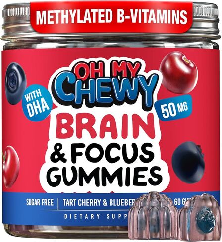 OH MY CHEWY Brain and Focus Gummies for Kids & Teens Support - Center-Filled and Sugar Free Memory and Cognition Supplement in Saudi Arabia
