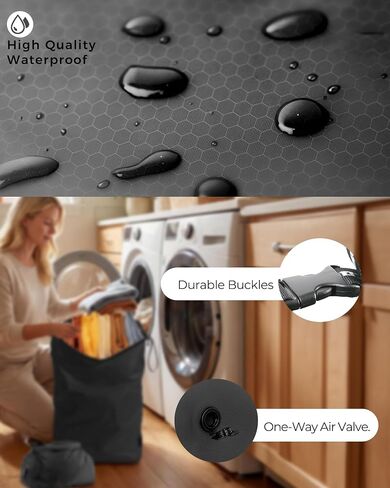 Travel Laundry Bag, Pump-Free Vacuum Compression Dirty Clothes Bag, Reusable Waterproof & Washable Laundry Bag, Wet and Dry Bag, Ideal for Suitcases, Road Trip Essentials (2 Pcs, L+L) Black in Saudi Arabia