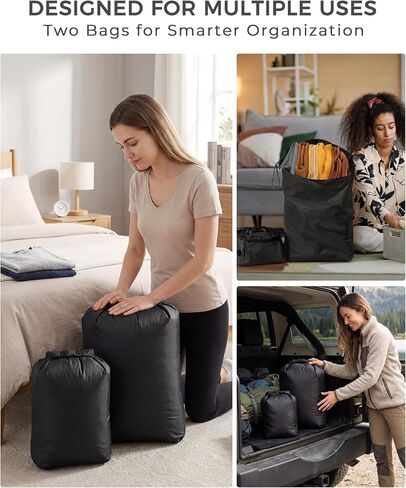 Travel Laundry Bag, Pump-Free Vacuum Compression Dirty Clothes Bag, Reusable Waterproof & Washable Laundry Bag, Wet and Dry Bag, Ideal for Suitcases, Road Trip Essentials (2 Pcs, L+L) Black in Saudi Arabia