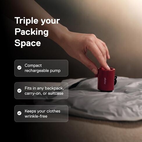 Ekster TravelPack Vacuum Kit Plus – Vacuum Seal Bags for Clothing Travel with Electric Air Pump, Compression Packing Cubes Alternative, Space Saver, Fits 10+ Days | Travel Essentials 2026 in Kuwait