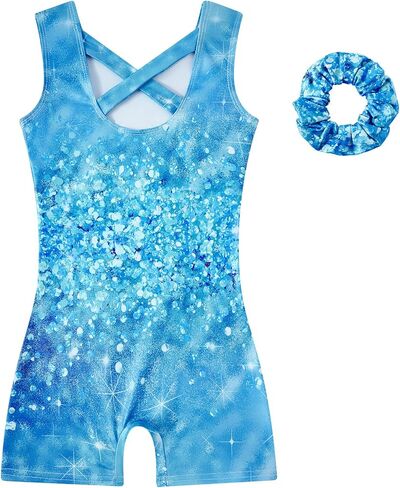 Idgreatim 3-10 Years Girls Gymnastic Leotard with Hair Scrunchie Sparkly Kids Biketards Dance Unitards in Kuwait