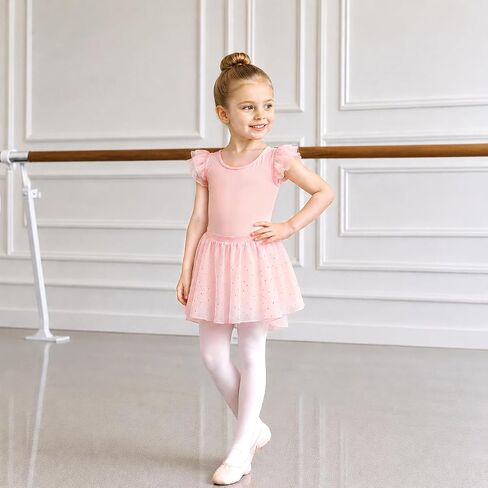 Ballet Leotards for Girls Toddler Dance Leotard with Detachable Shiny Skirt and Hairband Flutter Sleeve Dance Dress in Kuwait