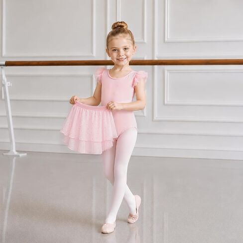 Ballet Leotards for Girls Toddler Dance Leotard with Detachable Shiny Skirt and Hairband Flutter Sleeve Dance Dress in Kuwait