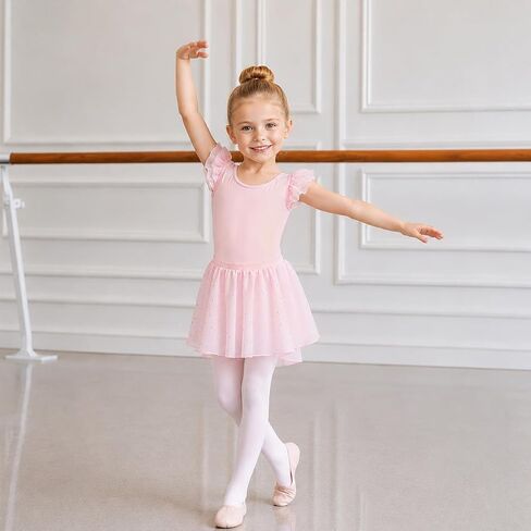 Ballet Leotards for Girls Toddler Dance Leotard with Detachable Shiny Skirt and Hairband Flutter Sleeve Dance Dress in Kuwait
