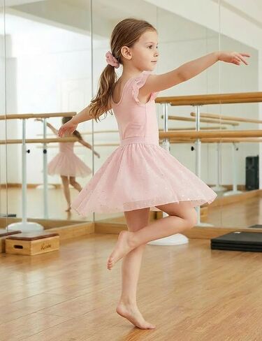 Ballet Leotards for Girls Toddler Dance Leotard with Detachable Shiny Skirt and Hairband Flutter Sleeve Dance Dress in Kuwait