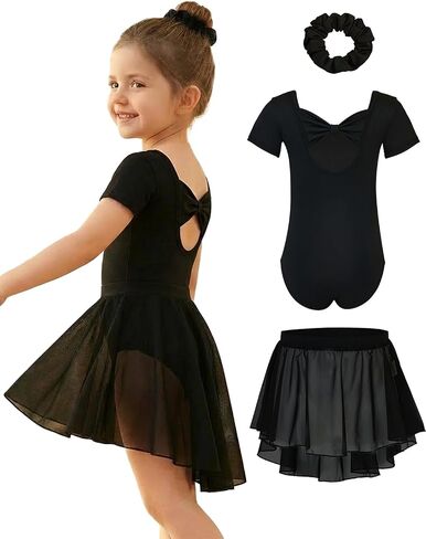 Ballet Leotards for Girls Toddler Dance Leotard with Detachable Shiny Skirt and Hairband Flutter Sleeve Dance Dress in Kuwait