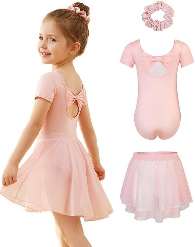 Ballet Leotards for Girls Toddler Dance Leotard with Detachable Shiny Skirt and Hairband Flutter Sleeve Dance Dress in Kuwait
