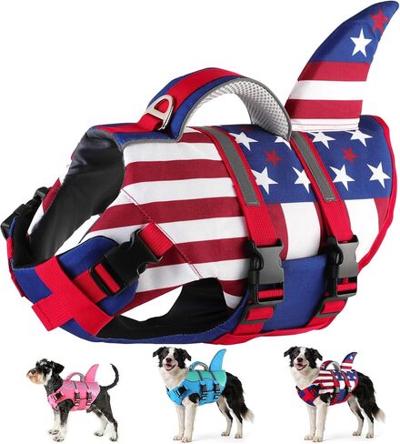 Dogcheer Dog Life Jacket Shark, Neoprene Harness Dog Life Vest with Lift Handle, Reflective Adjustable Pet Swim Float Vest for Small Medium Large Dogs - Pink Scales, XS in Kuwait