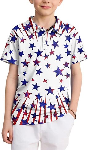 Kids Boys American Flag Polo Shirts Star Stripes Graphic Outfits Quick Dry USA T-Shirts Short Sleeves Tees 2-13 Years in Kuwait