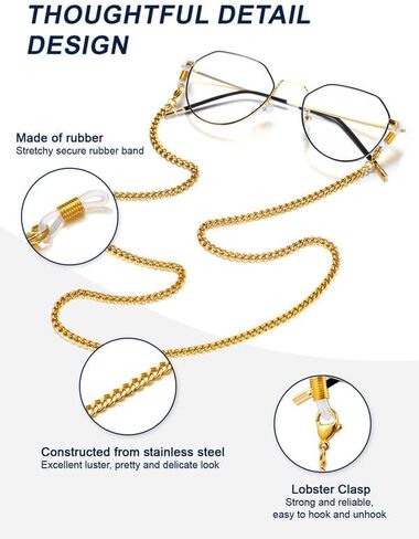 ChainsPro Glasses Chain, Durable and Sturdy Eyeglass Holders Around Neck, Gold/Silver/Black Eyeglasses Chain for Women in Saudi Arabia