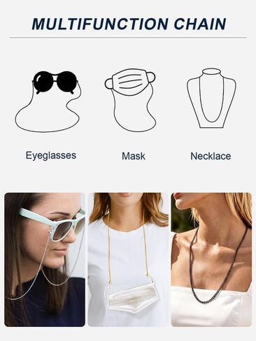 ChainsPro Glasses Chain, Durable and Sturdy Eyeglass Holders Around Neck, Gold/Silver/Black Eyeglasses Chain for Women in Saudi Arabia