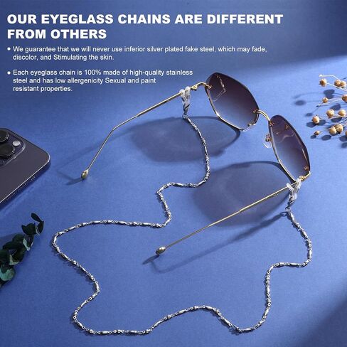 KENDANY Eyeglass Chain Stainless Steel Handmade Necklace for Reading Glasses Sunglass Beaded Chains for Women in Saudi Arabia