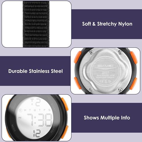Kids Digital Watch for Small Wrists, Unisex Waterproof Sport Watch with Short Velcro Band, Backlight, Alarm, Stopwatch, Countdown, Easy-to-Read Numbers for Boys Girls 4-16 Years Old in Saudi Arabia