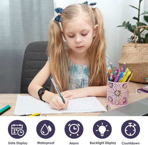Kids Digital Watch for Small Wrists, Unisex Waterproof Sport Watch with Short Velcro Band, Backlight, Alarm, Stopwatch, Countdown, Easy-to-Read Numbers for Boys Girls 4-16 Years Old in Saudi Arabia
