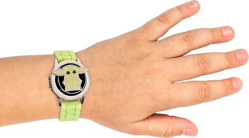Star Wars The Mandalorian Grogu Kids LCD Watch with Spinning Emblem, Stainless Steel Case, Silicone Strap, Easy-Read Digital Dial, Officially Licensed, Fits Wrists 5.5'' to 8'' in Kuwait