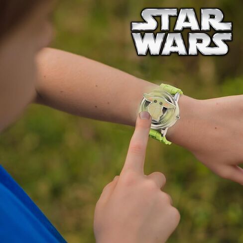 Star Wars The Mandalorian Grogu Kids LCD Watch with Spinning Emblem, Stainless Steel Case, Silicone Strap, Easy-Read Digital Dial, Officially Licensed, Fits Wrists 5.5'' to 8'' in Kuwait
