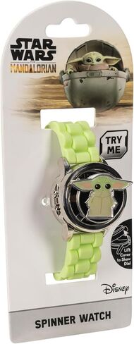 Star Wars The Mandalorian Grogu Kids LCD Watch with Spinning Emblem, Stainless Steel Case, Silicone Strap, Easy-Read Digital Dial, Officially Licensed, Fits Wrists 5.5'' to 8'' in Kuwait