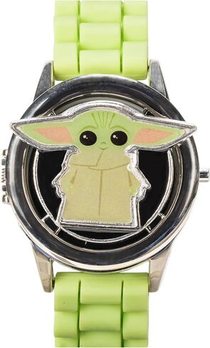 Star Wars The Mandalorian Grogu Kids LCD Watch with Spinning Emblem, Stainless Steel Case, Silicone Strap, Easy-Read Digital Dial, Officially Licensed, Fits Wrists 5.5'' to 8'' in Kuwait