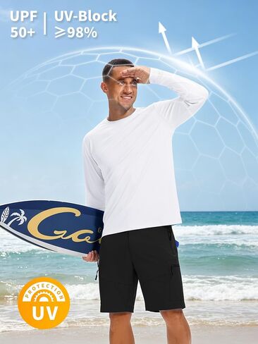 Long Sleeve Shirts for Men UPF 50+ Sun Shirts UV Protection Rash Guard Swim Shirts Fishing Summer Athletic in Kuwait