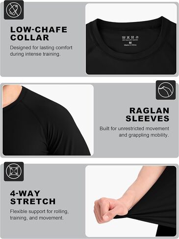 قمصان السباحة الرجالية BJJ Rash Guard من Roadbox بأكمام قصيرة، عامل حماية من الأشعة فوق البنفسجية 50+ Jiu Jitsu، طبقة أساسية مضغوطة لركوب الأمواج MMA No Gi Surfing in Kuwait