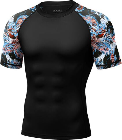 قمصان السباحة الرجالية BJJ Rash Guard من Roadbox بأكمام قصيرة، عامل حماية من الأشعة فوق البنفسجية 50+ Jiu Jitsu، طبقة أساسية مضغوطة لركوب الأمواج MMA No Gi Surfing in Kuwait