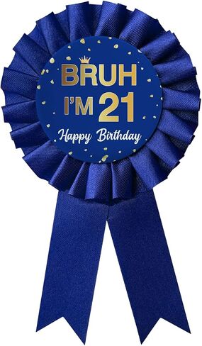 دبوس شارة صفيح باللون الأزرق Bruh I'm 21، مستلزمات تزيين هدايا الحفلات وهدايا عيد الميلاد الـ 21 السعيدة لعيد الميلاد الـ 21 للأولاد in Kuwait