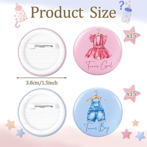 30 Pcs Gender Reveal Button Pins Blue Pink Baby Clothes Team Boy or Girl Badges for Birthday Baby Shower Party Supplies in Saudi Arabia