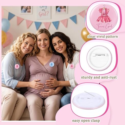 30 Pcs Gender Reveal Button Pins Blue Pink Baby Clothes Team Boy or Girl Badges for Birthday Baby Shower Party Supplies in Saudi Arabia