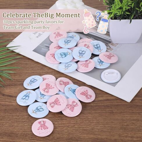 30 Pcs Gender Reveal Button Pins Blue Pink Baby Clothes Team Boy or Girl Badges for Birthday Baby Shower Party Supplies in Saudi Arabia