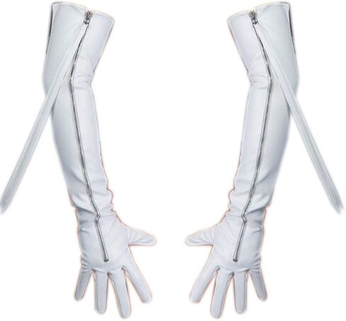 Women Long Gloves Faux Leather PU White 24inches Extra Long Zipper Tassel Arms in Saudi Arabia