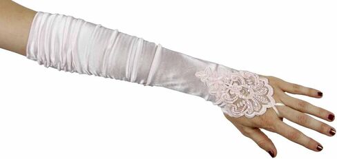 Grace Fingerless Long Gathered and Beaded Gloves, Light Pink in Saudi Arabia