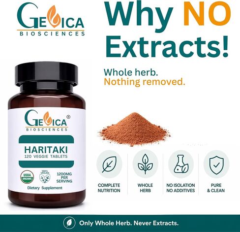 Haritaki – USDA Organic, 1200 mg per Serving, 120 Vegan Tablets Terminalia chebula Whole Fruit, No Extract, NPOP & BioAgriCert Certified in Saudi Arabia