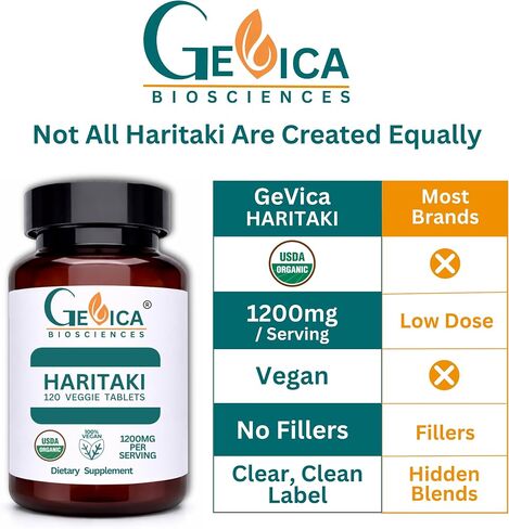 Haritaki – USDA Organic, 1200 mg per Serving, 120 Vegan Tablets Terminalia chebula Whole Fruit, No Extract, NPOP & BioAgriCert Certified in Saudi Arabia