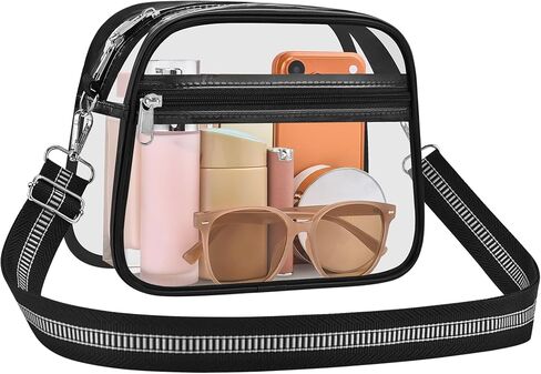 Clear Bag for Stadium Events Clear Purse for Women Crossbody Bag with Adjustable Detachable Shoulder Strap Coin Pouch for Concerts Sports Events Festivals, Black in Kuwait
