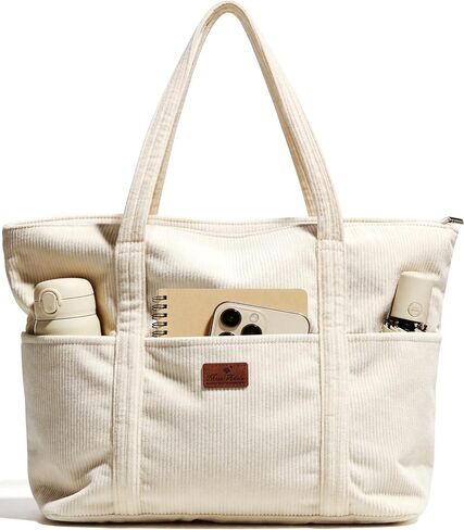Miss Adola Aesthetic Corduroy Tote Bag - Large Travel Tote Bag for Women with Zipper, Multi Pockets for Work, Teacher, Nurse in Kuwait