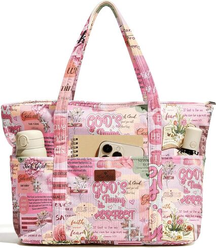 حقيبة حمل من Miss Adola Aesthetic Corduroy - حقيبة كبيرة للسفر للنساء مع سحاب، جيوب متعددة للعمل والمعلم والممرضة in Saudi Arabia