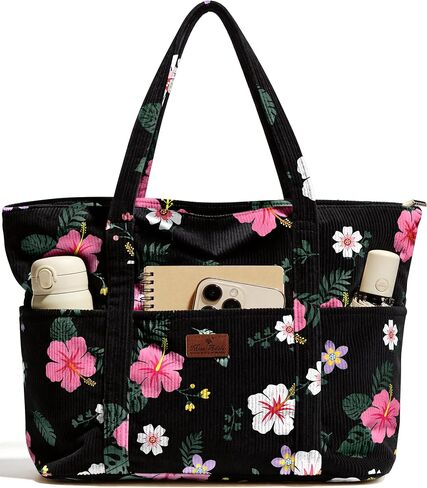 حقيبة حمل من Miss Adola Aesthetic Corduroy - حقيبة كبيرة للسفر للنساء مع سحاب، جيوب متعددة للعمل والمعلم والممرضة in Saudi Arabia