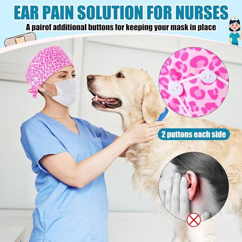 Coume 8 قطعة قبعات ممرضة للنساء قبعات العمل التمريض مع زر وعصابة رأس قبعات فرك مرنة قابلة للتعديل لطبيب الأسنان in Kuwait