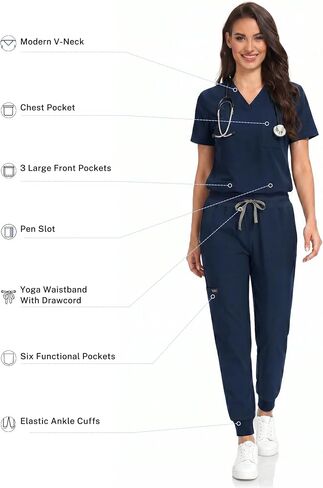 COMENII Scrubs for Women Set Comfortable Womens Scrubs-R Navy S in Saudi Arabia