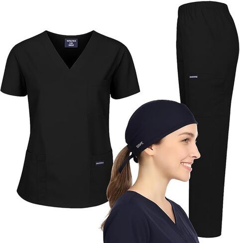 Dagacci Medical Uniform® Bundle Scrub Set XL (Top & Pants) + Matching Surgical Hat – Complete Medical Uniform Kit in Kuwait