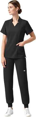 Medical Scrubs for Women Set with 11 Pockets V-Neck Stretch Scrub Set Jogger Pants Yoga Waistband Nursing Uniform in Saudi Arabia