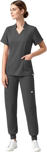 Medical Scrubs for Women Set with 11 Pockets V-Neck Stretch Scrub Set Jogger Pants Yoga Waistband Nursing Uniform in Kuwait
